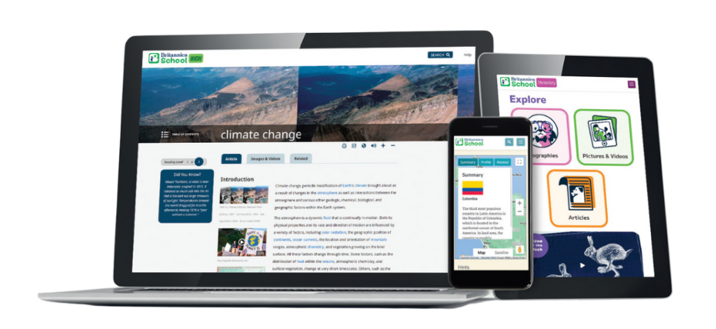 Britannica School sur ordinateur, tablette et mobile